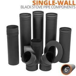 6" Ventis Single Wall Black Stove Pipe Components