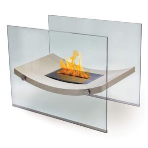 anywhere fireplace broadway 18" high gloss beige powder coatmetal floor standing bio-ethanol fireplace with clear tempered glass