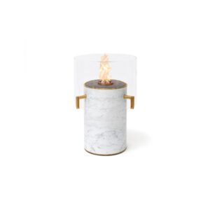 ecosmart fire pillar 3t 24" marble white freestanding designer fireplace with black burner by mad design group