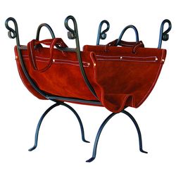Olde World Iron Indoor Firewood Rack with Leather Carrier