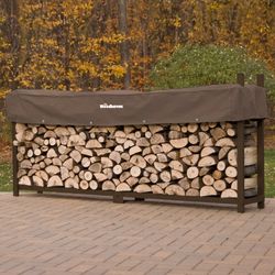 Woodhaven Brown Outdoor Firewood Rack with Partial Cover - 10'